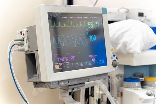 Preview: Screen of a cardiac machine in a hospital room