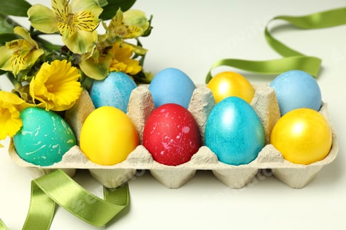 Preview: Concept of beautiful Easter eggs, close up