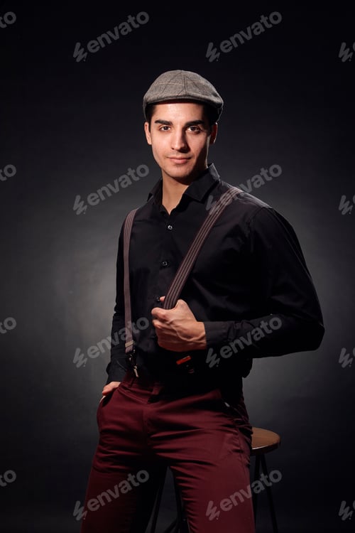 Preview: One Young Handsome Man, Handsome Model, 20-29 Years Old, Posing In Studio, Photo Shoot. Black