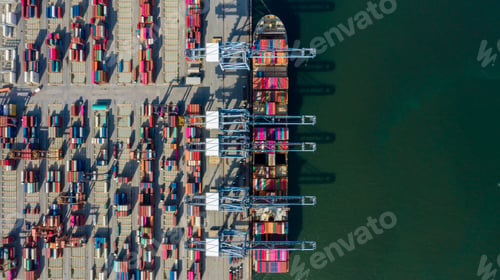 Preview: Aerial view container ship seaport freight shipping maritime vessel, Business export logistic