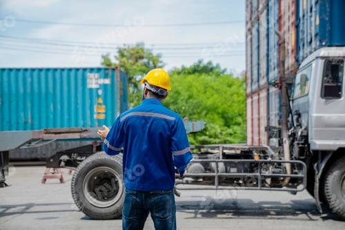 Preview: Working in cargo container warehouse industry factory site in export, import, and transportation