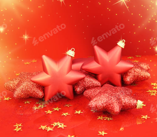Preview: Christmas Stars Ornaments On Red Background