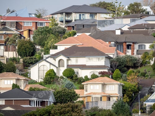 Preview: suburban houses on hill with colorful roofs