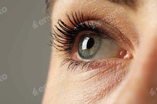 Preview: Macro photo of woman with beautiful eyes on grey background