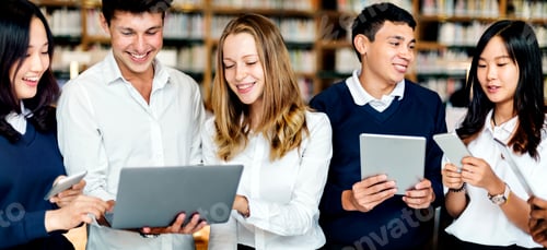 Preview: Students learning in group at the library