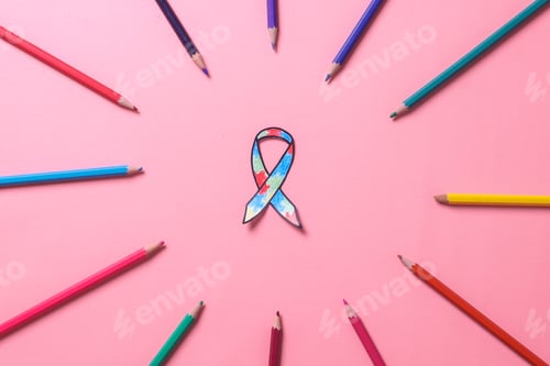 Preview: Autism awareness ribbon surrounded by colored pencil