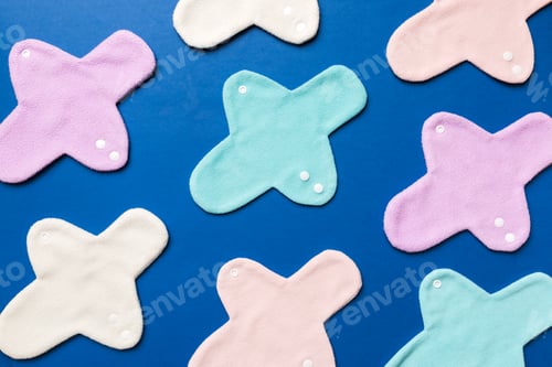 Preview: Eco-friendly reusable fabric women's pads. set of colorful bright reusable menstrual pads.