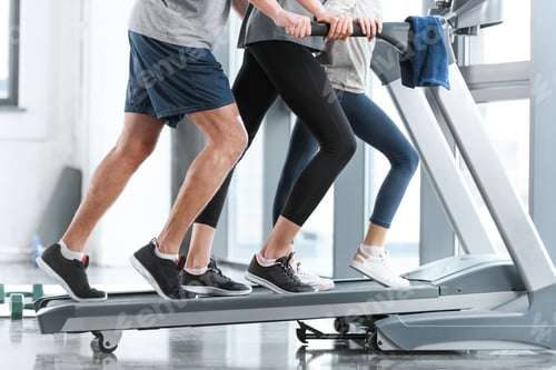 Preview: Family workout on treadmill, side view