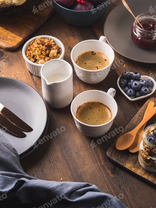 Preview: Cozy Breakfast food concept dark wooden background