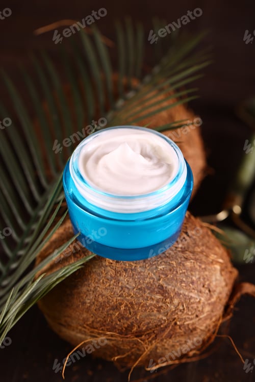 Preview: natural organic coconut cream on wooden table