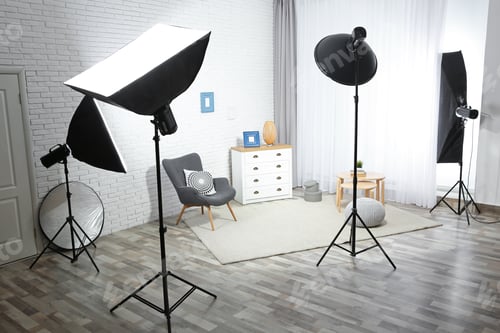 Preview: Example of living room interior design and professional equipment in photo studio