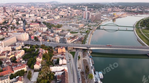 Preview: Aerial view of the Belgrade Branko bridge spanning the Sava River in Serbia