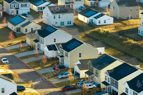 Preview: Aerial view of tightly packed homes in South Carolina residential area.