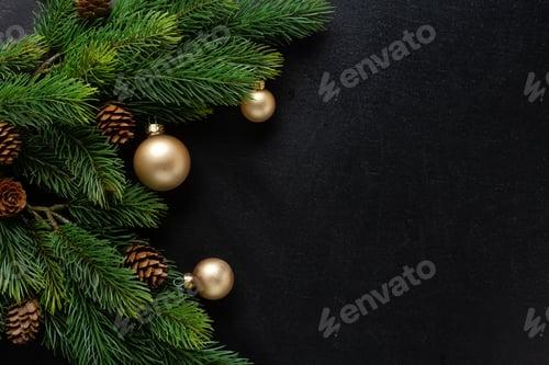 Visualização: Deco de Natal com abeto e enfeites no escuro