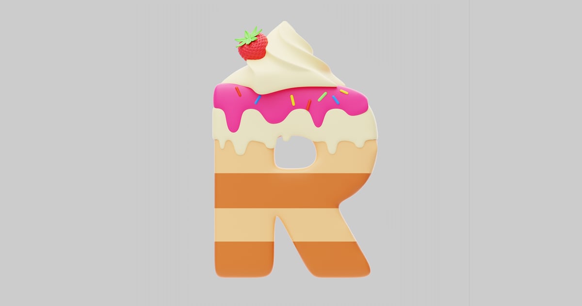Cake letter r with topping 3D, Incl. alphabet & cream - Envato