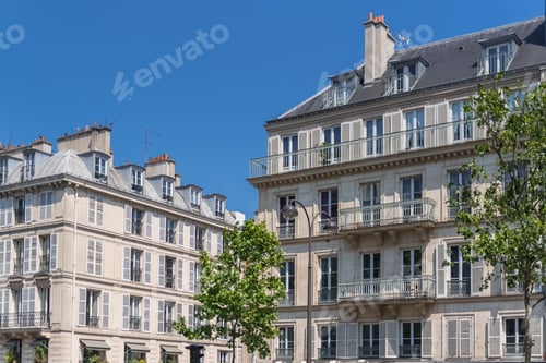 Preview: Beautiful shot of buildings in Boulevard Beaumarchais in Paris on a sunny day