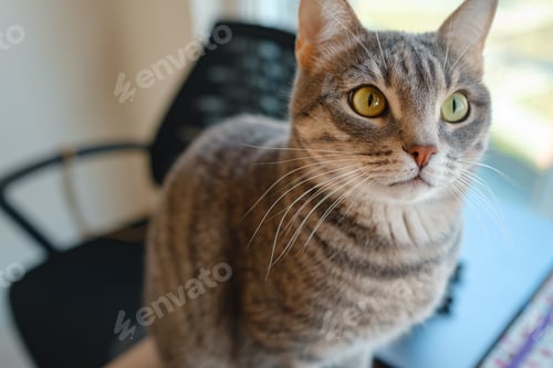 Preview: Cat sitting on a work desk
