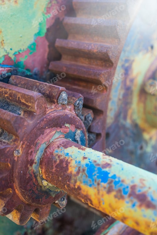 Preview: Rusty industrial machine parts closeup
