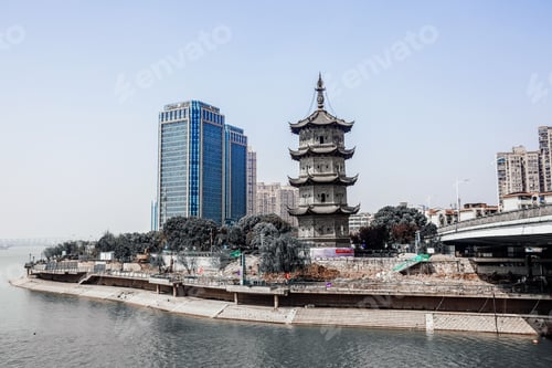 Preview: Zhongjiang Pagoda located between the Qingyi and Yangtze in Wuhu town, China