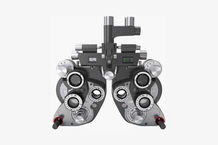 Visualização: Oftalmoscópio com vários mostradores e oculares
