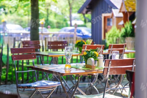 Preview: Cafe in germany empty table. Selective focus.