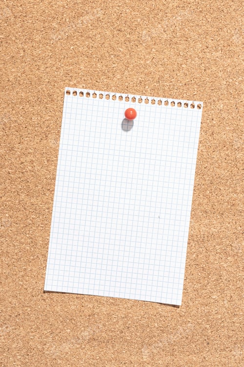 Preview: Blank grid paper sheet pinned on cork board. Template Mock up
