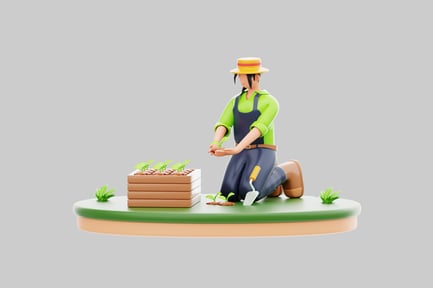 Preview: Cartoon farmer planting seedlings