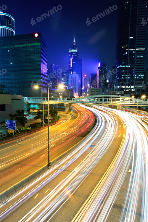 Preview: city in night with busy traffic