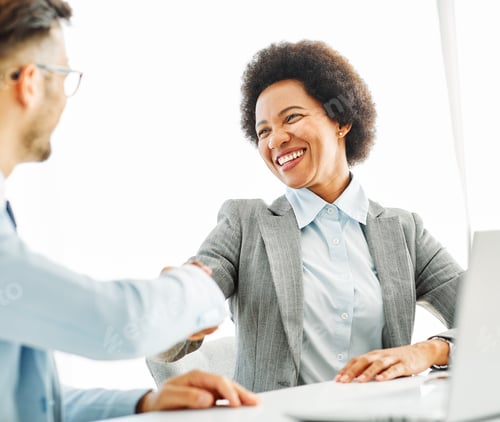 Preview: business woman office hand shaking meeting agreement handshake portrait black success contract