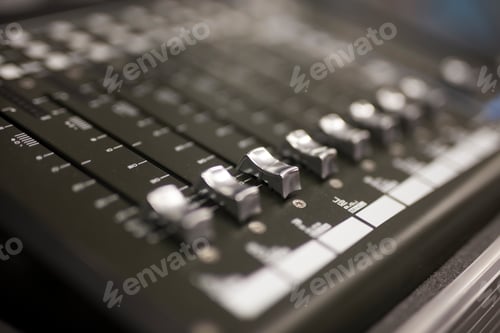 Preview: Audio Mixing Console Close Up with Focus Detail