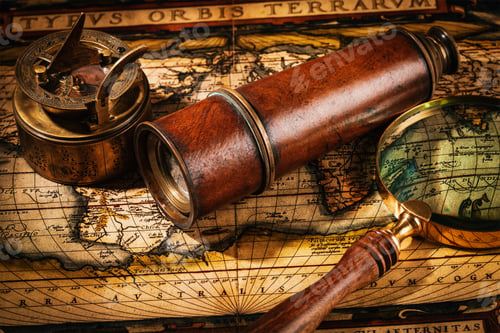 Preview: Old vintage compass on ancient map