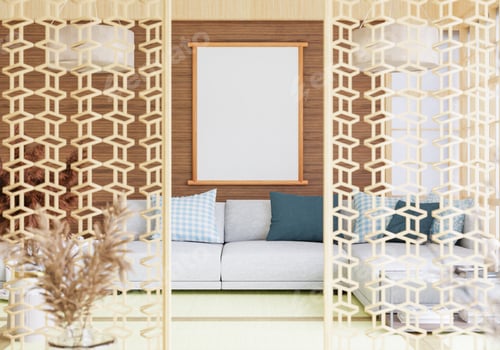 Preview: 3D illustration Mockup photo frame in lounge rendering