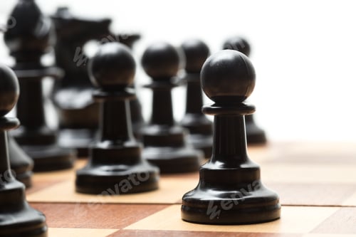 Preview: Chess pieces set on a chessboard