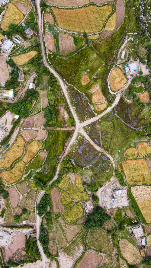 Preview: Aerial shot of the Sakti village crop fields during monsoon