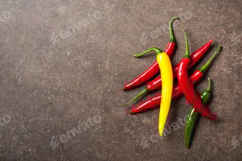 Preview: Colorful chili peppers on stone background
