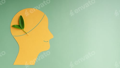 Preview: Optimistic Mind, Harmony and Environmentalism Person. made by Paper and Real Green Leaf