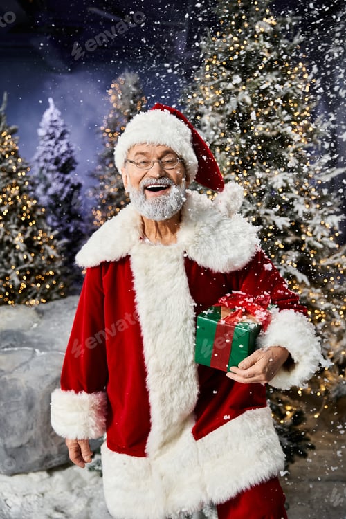 Preview: Santa Claus joyfully shares gifts in a snowy winter wonderland brimming with holiday cheer