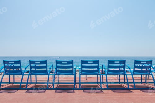Preview: Deck chairs facing the sea in Nice, France