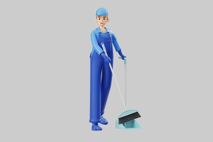 Preview: Cartoon cleaner with broom dustpan