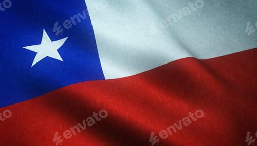 Preview: Closeup shot of the realistic flag of Chile with interesting textures