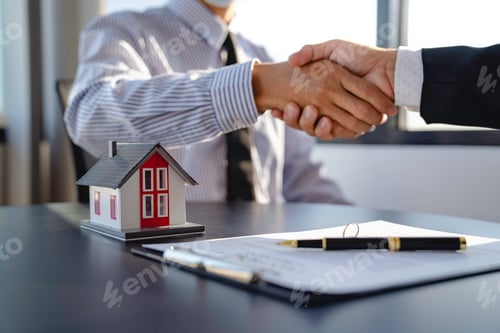 Preview: real estate businesspeople shaking hands in office for business merger teamwork successful negotiati