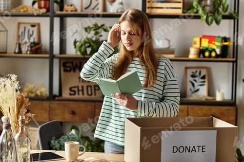 Preview: Sorting clothes and books for donation in a cozy, sustainable living space