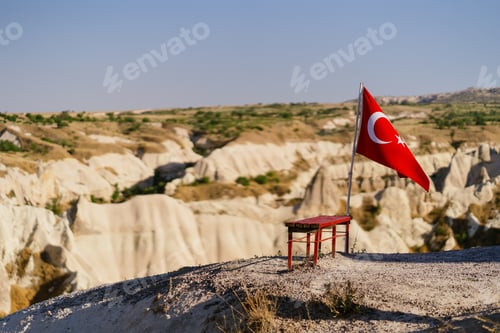 Preview: Turkish flag on the mountain. Cappadocia. Turkey