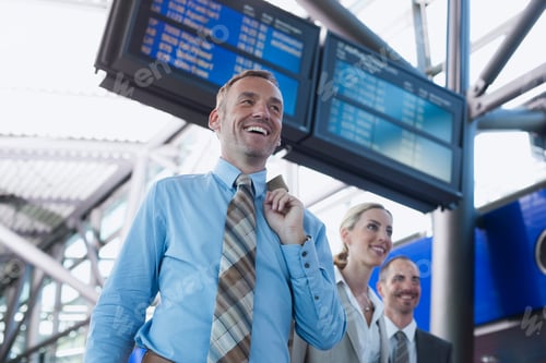 Preview: Germany, Leipzig-Halle, Airport, Business people smiling, portrait