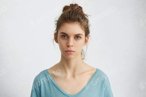 Preview: Young Woman Portrait on White Background in Studio
