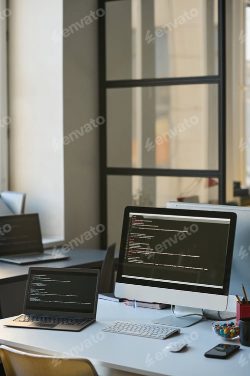 Preview: Workplace of programmer with computers