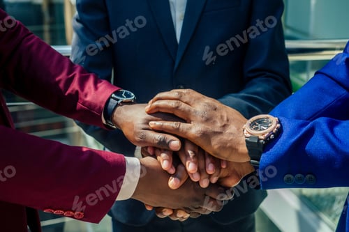 Preview: successful confident group of african american corporate in modern office with big windows