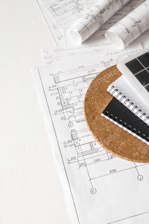 Preview: sustainable architecture tools blueprints,solar panel Eco-friendly design green innovation.