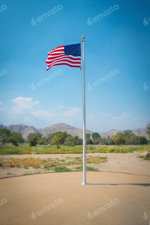 Preview: American flag outside visitor center, Lone Pine, Inyo County, Onyx, California, USA