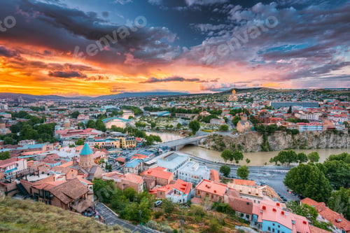 Preview: Tbilisi, Georgiai. Colorful Sunset. Summer Cityscape.
